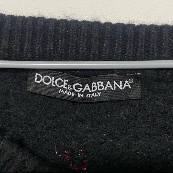 Dolce & Gabbana Black Star Print V-Neck Wool Sweater Size Small - Picture 6 of 8